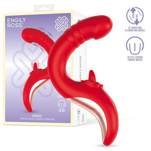 Drako vibrador con thrusting y lengua oscilante 360º